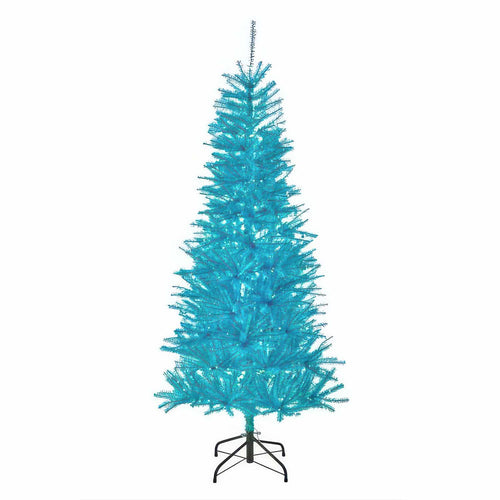 Blue Iridescent Tinsel LED Slim Tree 6′